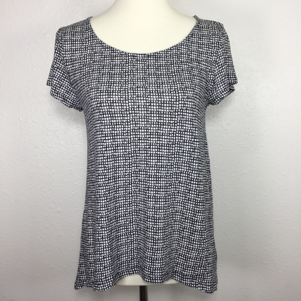 GAP Square Pattern A Line Short Sleeve Shirttail Hem Blouse Size Small